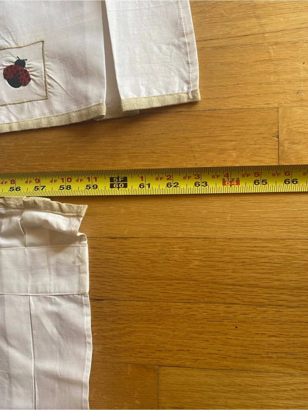 2 Hand Embroidered Cotton Valances Ladybug Bee Dragonfly Farmhouse Cottage
